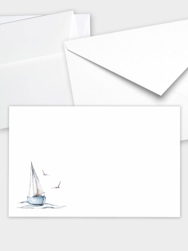 Umschlag im klassischen Format (191 x 120 mm) | Auswahl: Papiersorte, gerade Klappe/Haftklebung oder Spitzklappe/Nassklebung | Adresseindruck und Lettershop möglich | Motiv Segelboot Aquarell | TUK_071_ATD