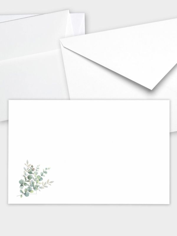 Umschlag im klassischen Format (191 x 120 mm) | Auswahl: Papiersorte, gerade Klappe/Haftklebung oder Spitzklappe/Nassklebung | Adresseindruck und Lettershop möglich | Motiv Eukalyptus Illustration | TUK_503_ATD