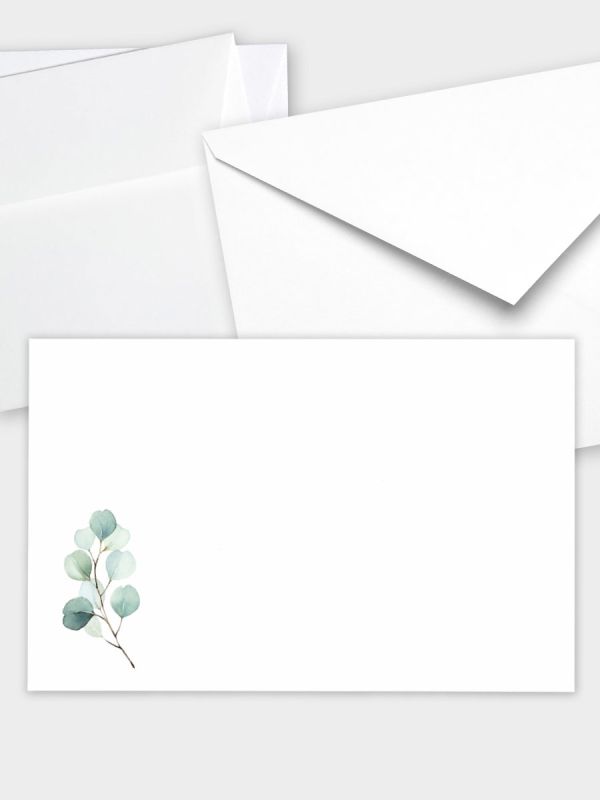 Umschlag im klassischen Format (191 x 120 mm) | Auswahl: Papiersorte, gerade Klappe/Haftklebung oder Spitzklappe/Nassklebung | Adresseindruck und Lettershop möglich | Motiv Eukalyptus Zweig | TUK_504_ATD