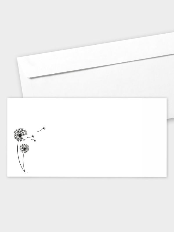 Umschlag im modernen Format (220 x 110 mm) | gerade Klappe/Haftklebung | Auswahl: Papiersorte | Adresseindruck und Lettershop möglich | Motiv Pusteblume | TUM_004_ATD
