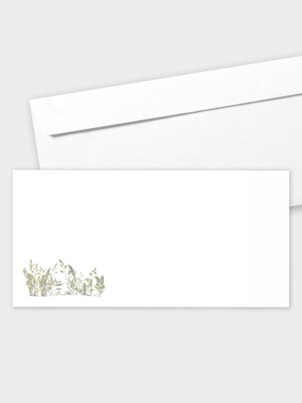 Umschlag im modernen Format (220 x 110 mm) | gerade Klappe/Haftklebung | Auswahl: Papiersorte | Adresseindruck und Lettershop möglich | Motiv Herbarium | TUM_037_ATD