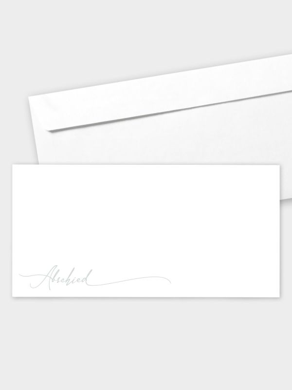 Umschlag im modernen Format (220 x 110 mm) | gerade Klappe/Haftklebung | Auswahl: Papiersorte | Adresseindruck und Lettershop möglich | Motiv Abschied (Handlettering) | TUM_062_ATD