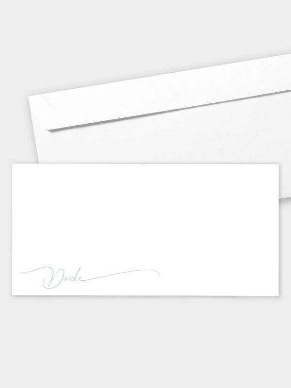 Umschlag im modernen Format (220 x 110 mm) | gerade Klappe/Haftklebung | Auswahl: Papiersorte | Adresseindruck und Lettershop möglich | Motiv Danke (Handlettering) | TUM_069_ATD