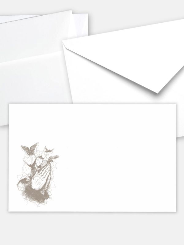 Umschlag im klassischen Format (191 x 120 mm) | Auswahl: Papiersorte, gerade Klappe/Haftklebung oder Spitzklappe/Nassklebung | Adresseindruck und Lettershop möglich | Motiv Betende Hände (künstlerisch) | TUK_003_ATD