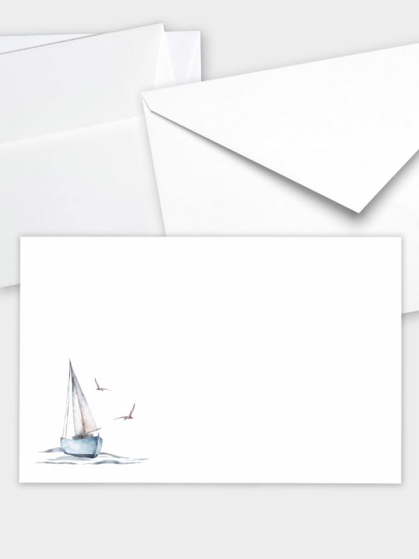 Umschlag im klassischen Format (191 x 120 mm) | Auswahl: Papiersorte, gerade Klappe/Haftklebung oder Spitzklappe/Nassklebung | Adresseindruck und Lettershop möglich | Motiv Segelboot Aquarell | TUK_071