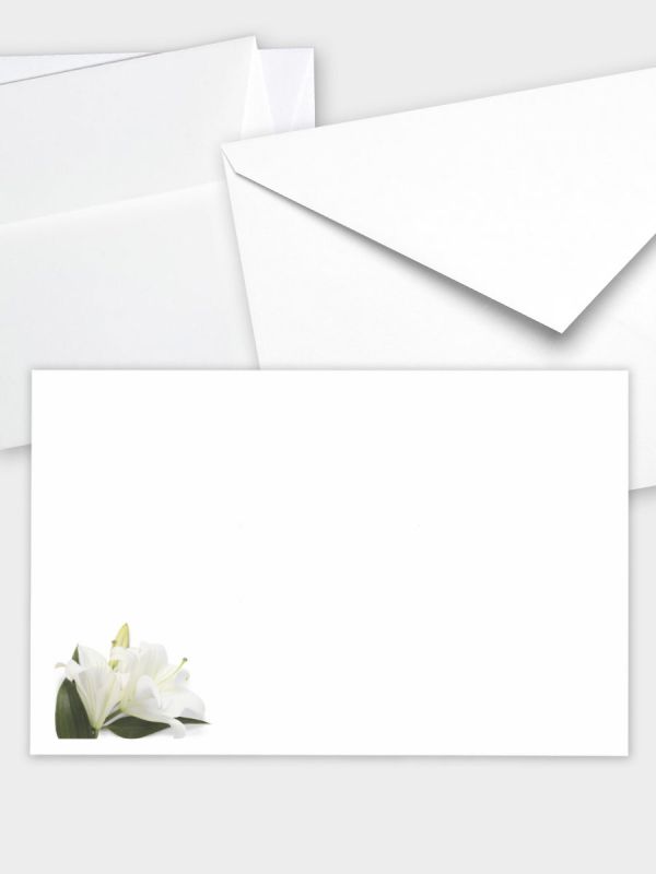 Umschlag im klassischen Format (191 x 120 mm) | Auswahl: Papiersorte, gerade Klappe/Haftklebung oder Spitzklappe/Nassklebung | Adresseindruck und Lettershop möglich | Motiv Weiße Lilien | TUK_083