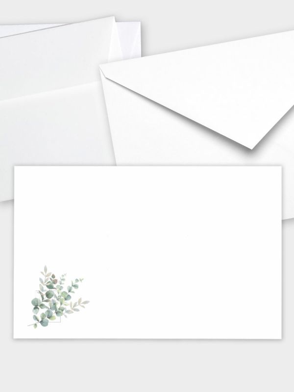 Umschlag im klassischen Format (191 x 120 mm) | Auswahl: Papiersorte, gerade Klappe/Haftklebung oder Spitzklappe/Nassklebung | Adresseindruck und Lettershop möglich | Motiv Eukalyptus Illustration | TUK_503_ATD