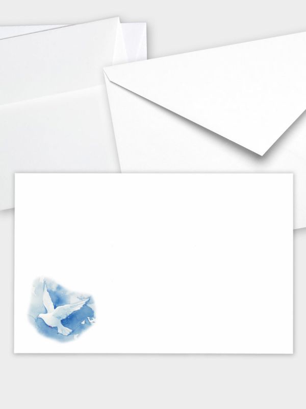 Umschlag im klassischen Format (191 x 120 mm) | Auswahl: Papiersorte, gerade Klappe/Haftklebung oder Spitzklappe/Nassklebung | Adresseindruck und Lettershop möglich | Motiv Taube Aquarell | TUK_530_ATD