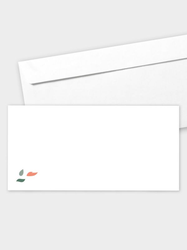 Umschlag im modernen Format (220 x 110 mm) | gerade Klappe/Haftklebung | Auswahl: Papiersorte | Adresseindruck und Lettershop möglich | Motiv Blätterspiel | TUM_049_ATD